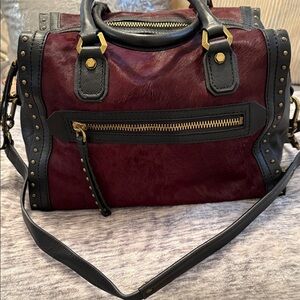 orYANY Burgundy and Black Leather Bag with Gold Details